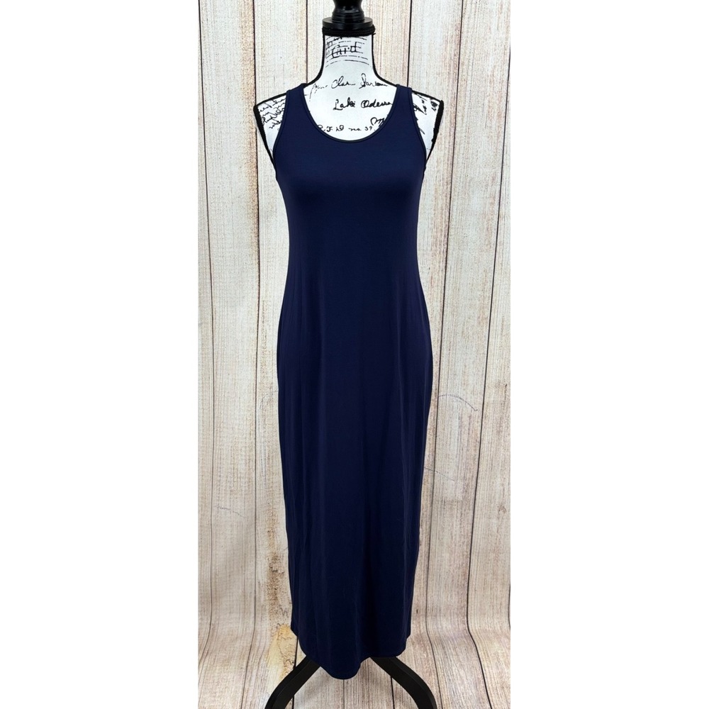 Eileen Fisher Sleeveless Maxi Tank Dress Size XXS Navy Blue Stretch Viscose NWT